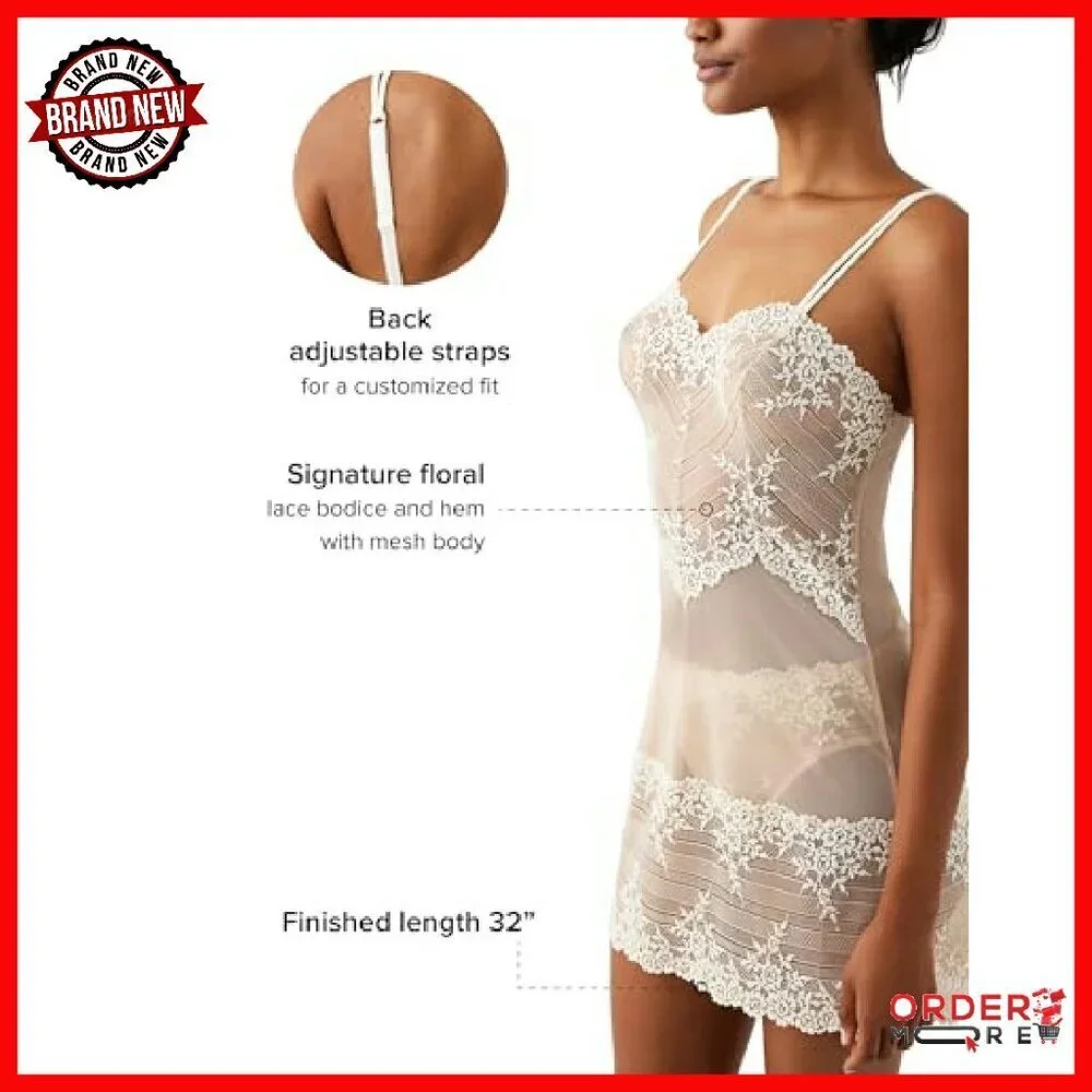 Sheer Mesh Lace Chemise, Adjustable Straps, 32